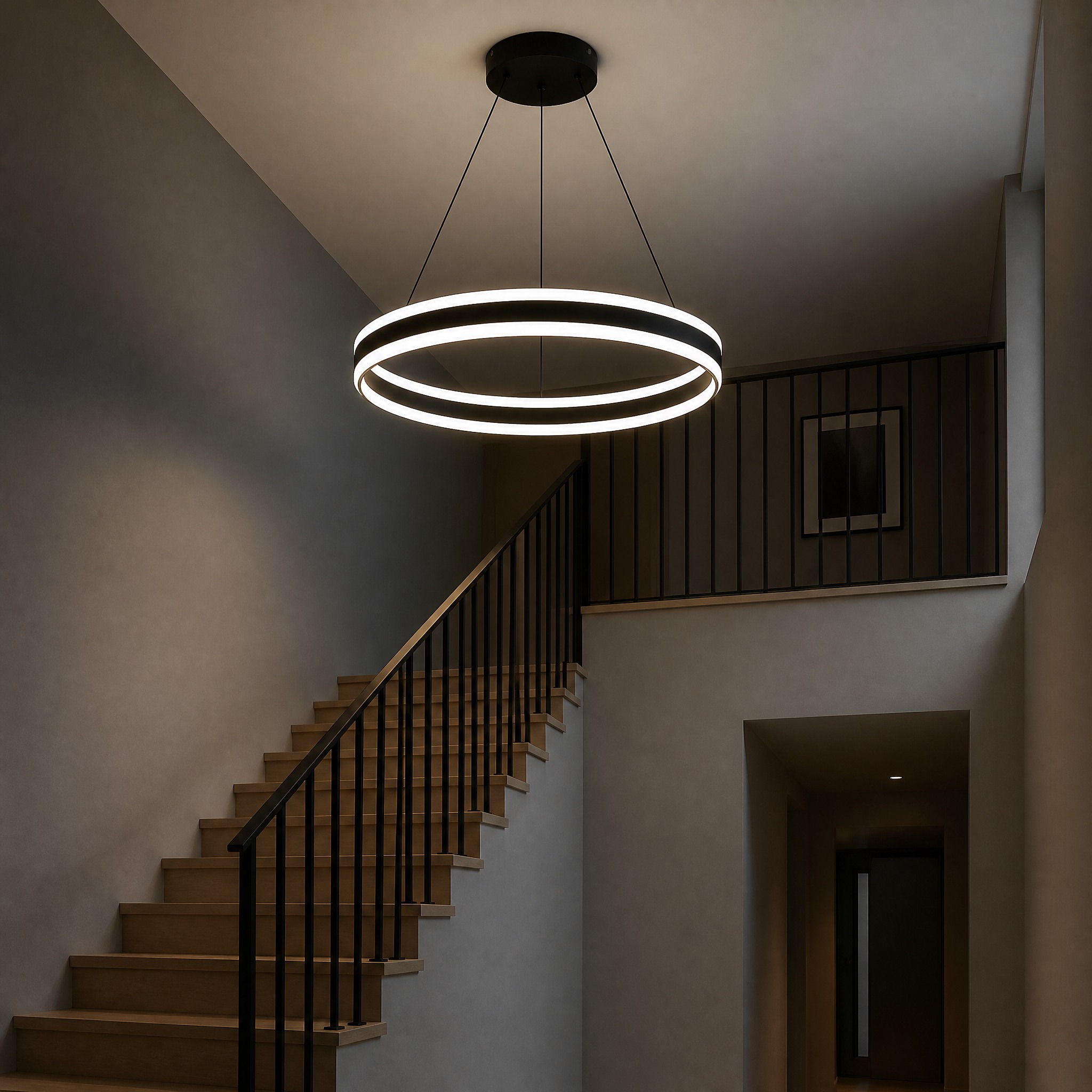 Suspension Anneau LED Noir 30cm Blanc chaud (3000K)