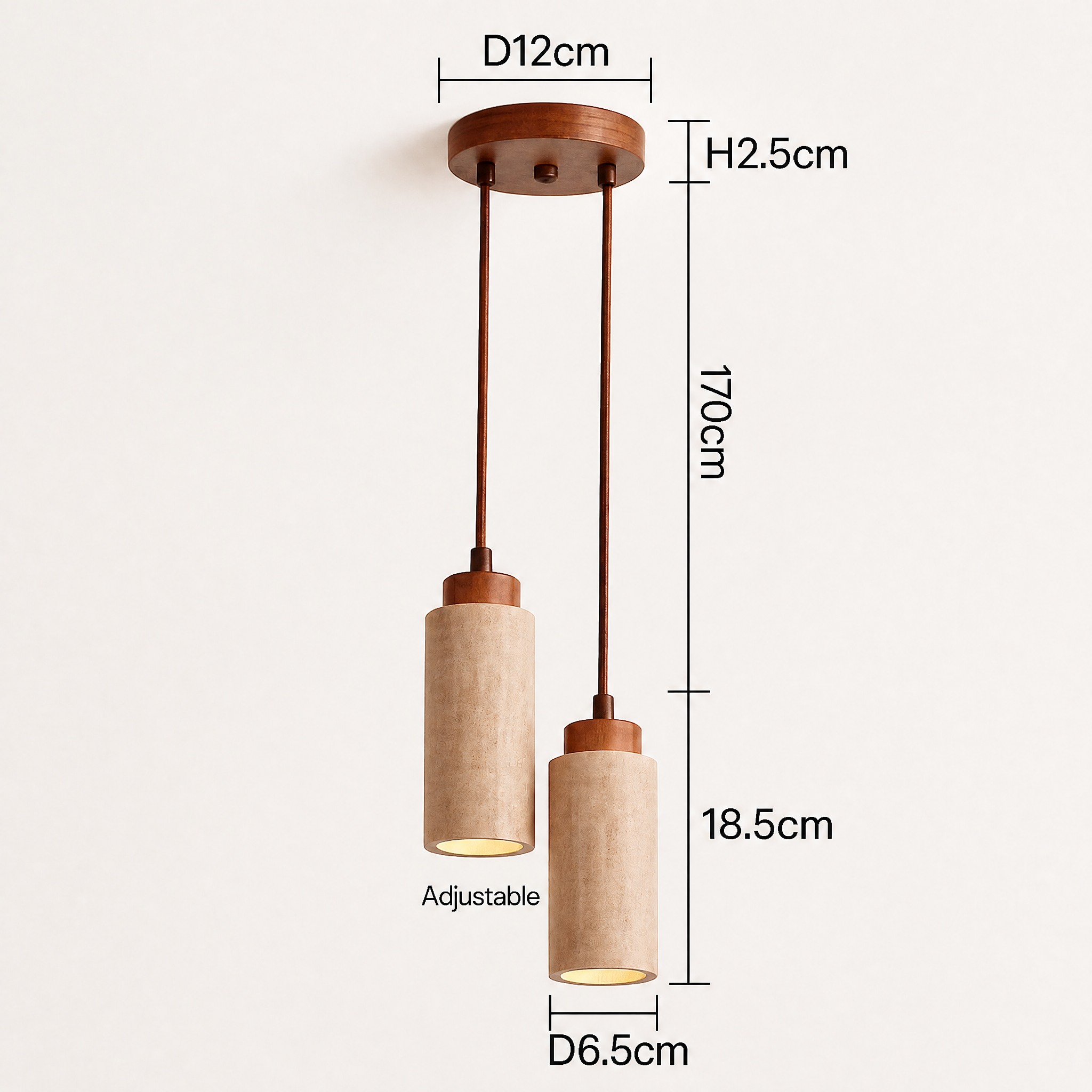Suspension en Travertin deux cylindres platine 12 cm hauteur 18,5 cm diamètre 6,5 cm
