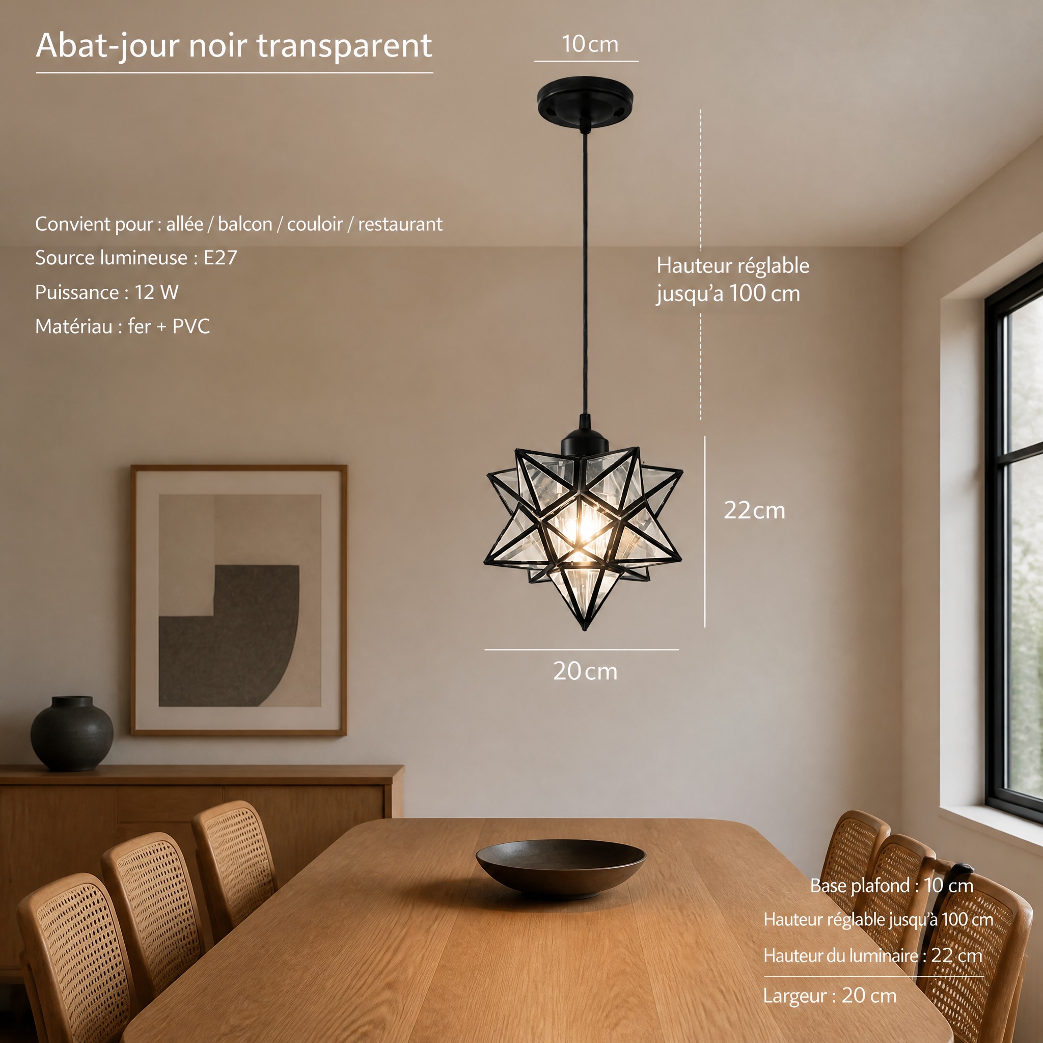 Suspension Étoile Noire Noir Transparent