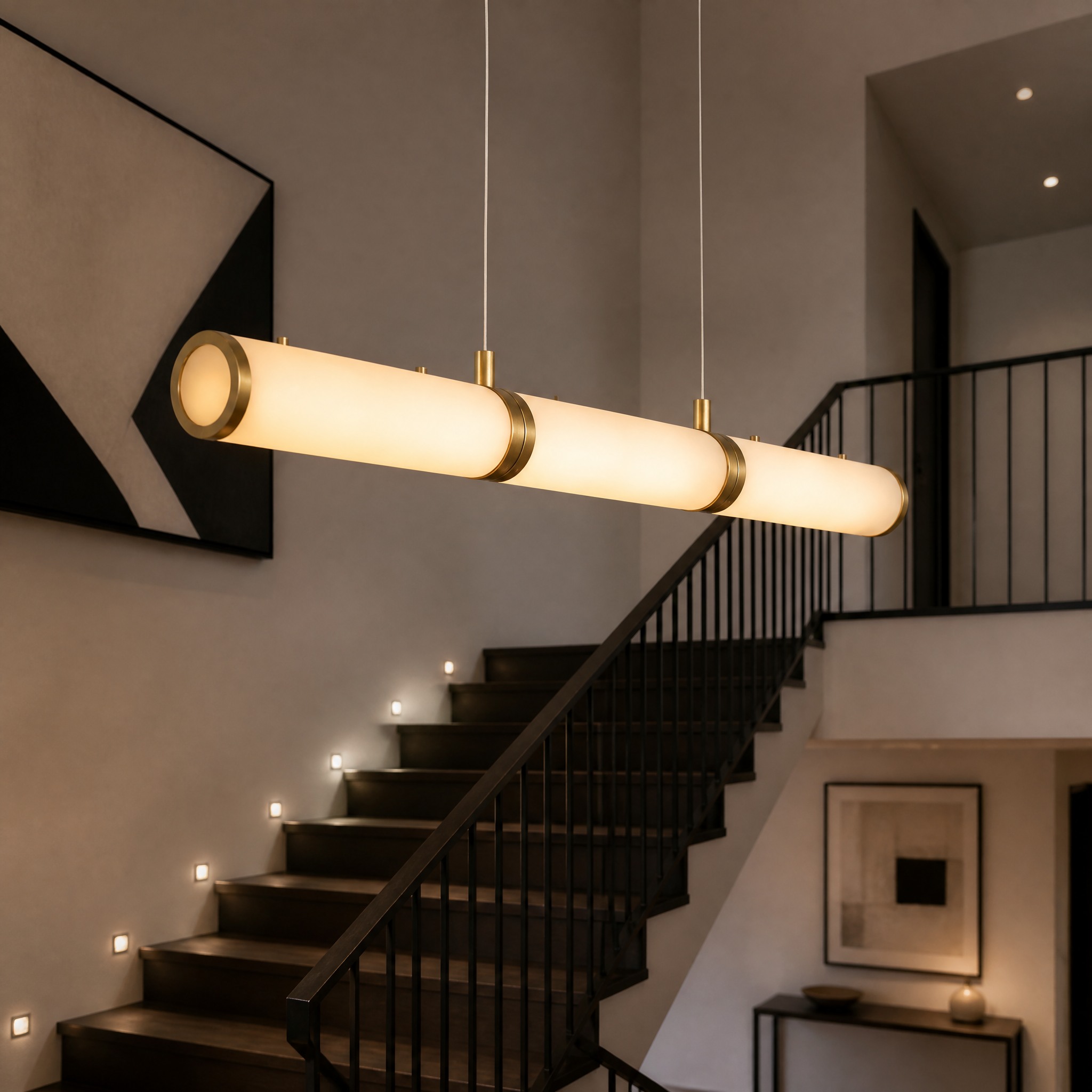 Suspension Linéaire Dorée marbre naturel et finitions en cuivre