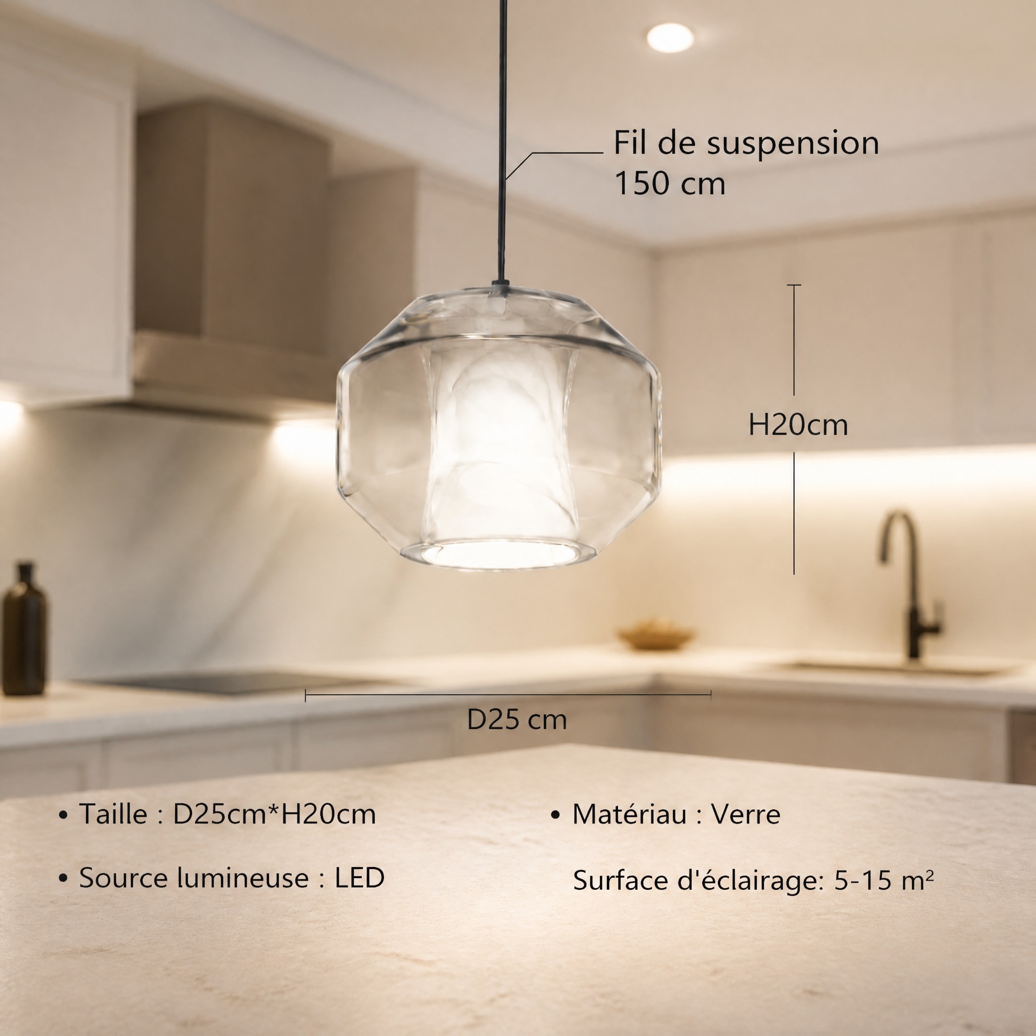 Suspension Marbre et Verre A Verre fumé
