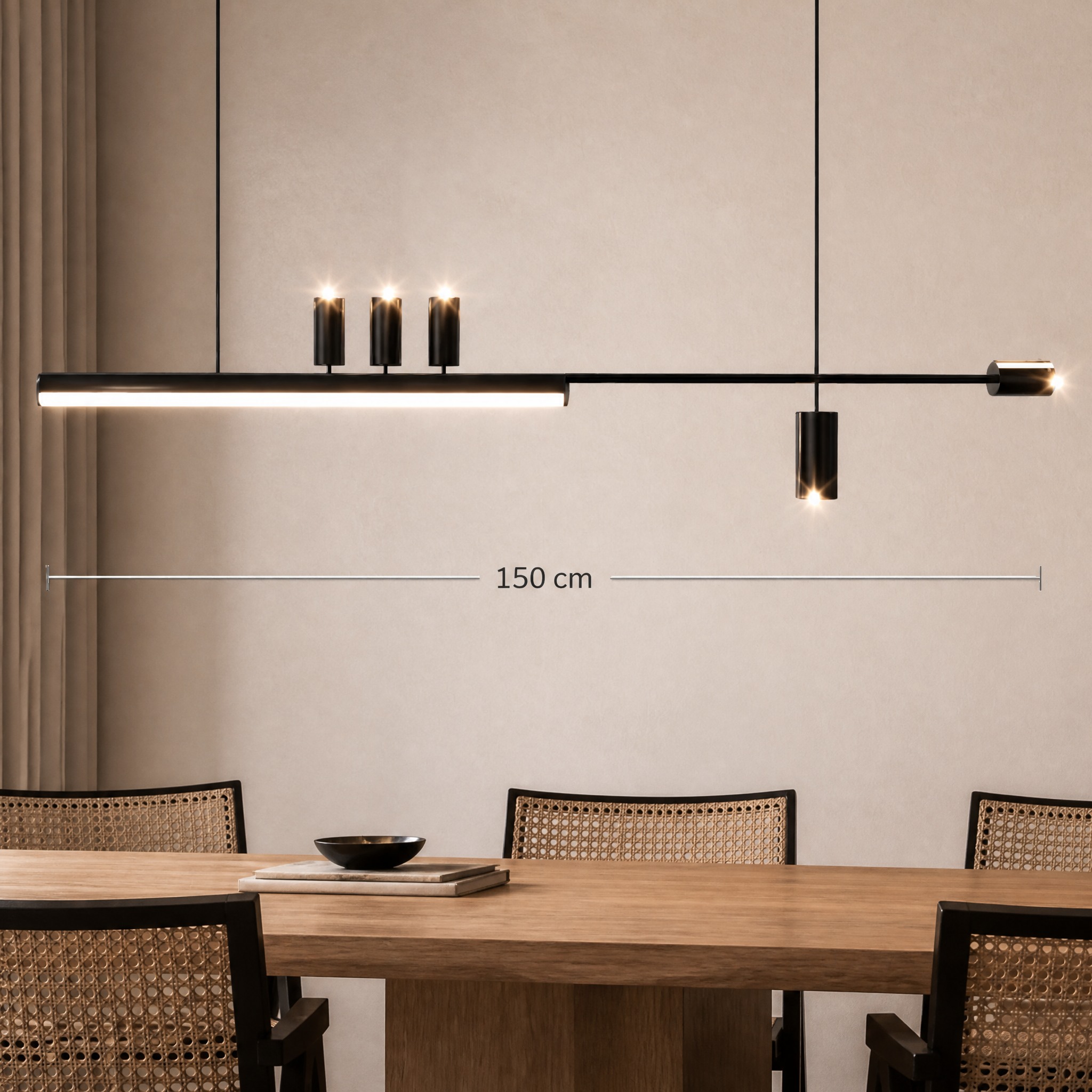 Suspension Minimaliste LED Noir 150 cm