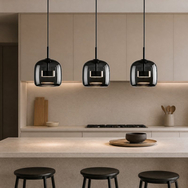 Suspension Verre Fumé LED 16 cm-Gris Fumé Lumière modifiable
