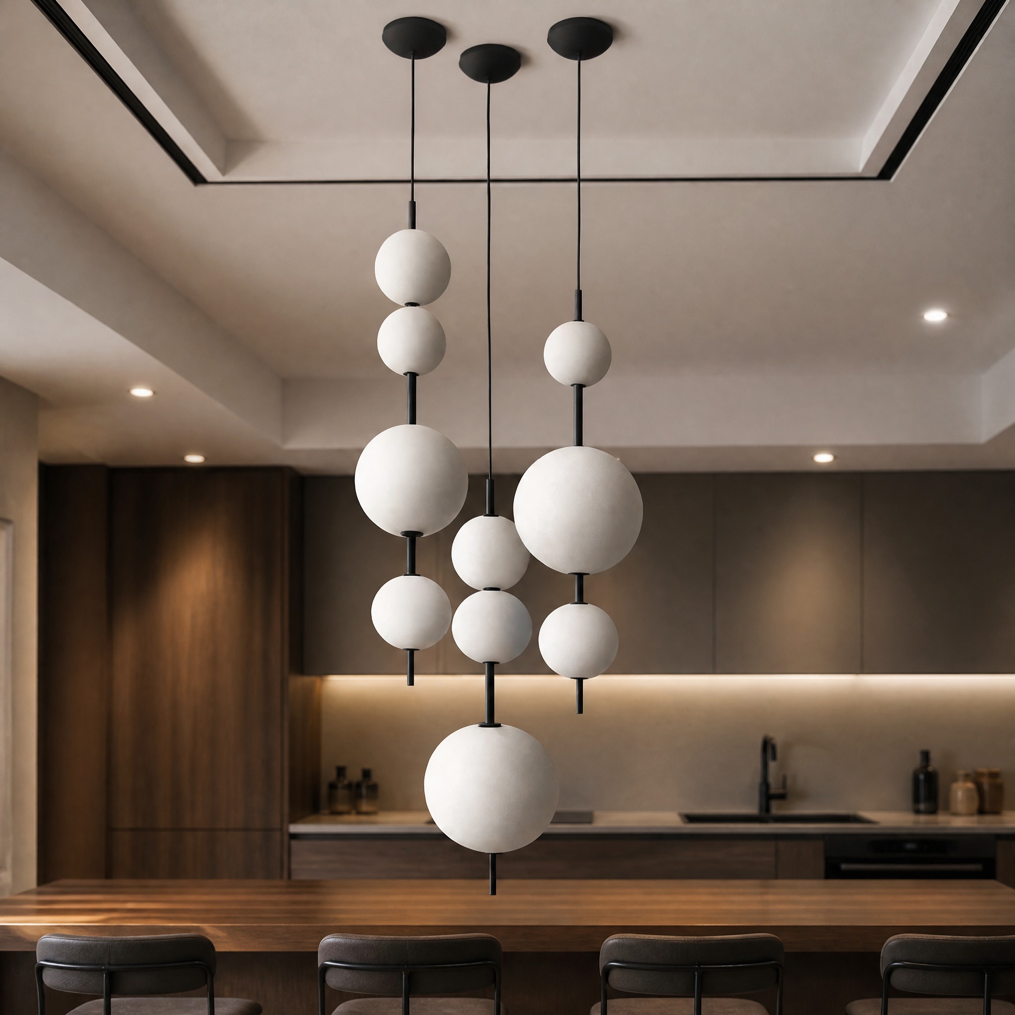 Suspension Verticale LED verre, aluminium et fer