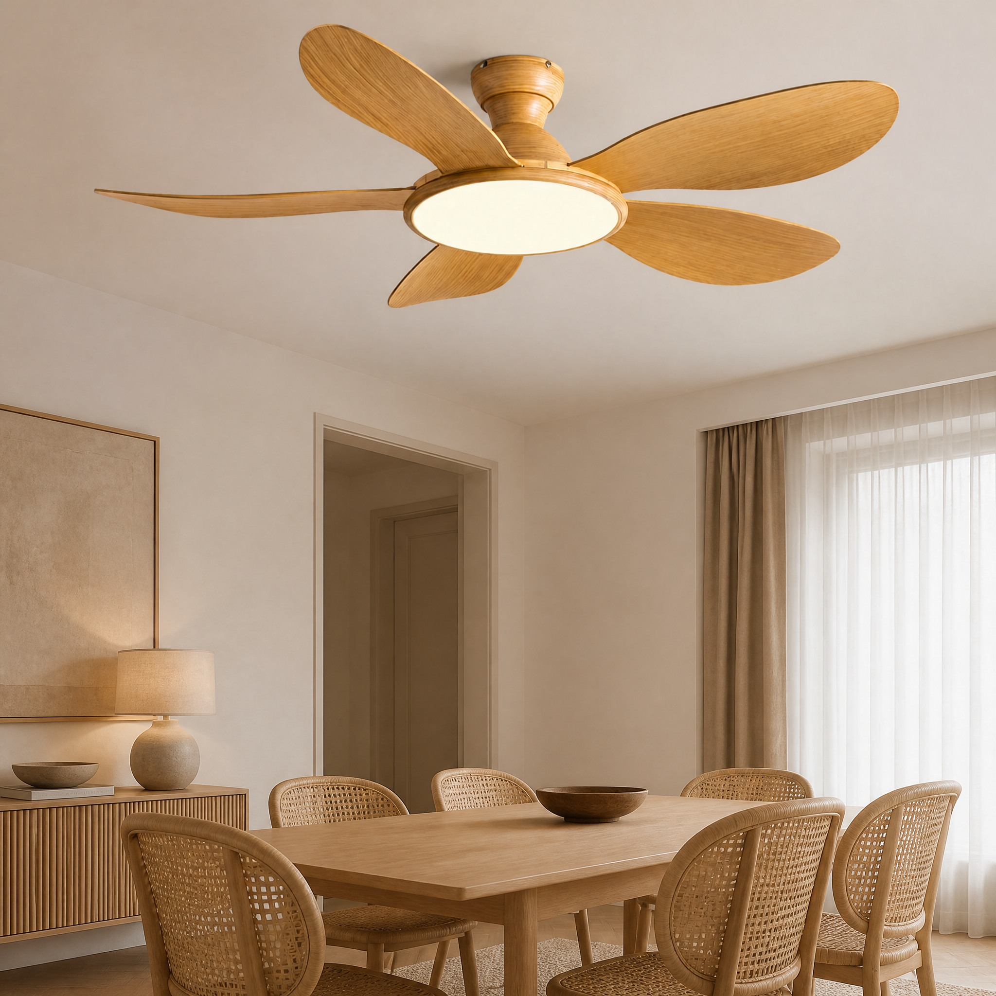 Ventilateur de Plafond Bois Clair Bois Naturel 132 cm