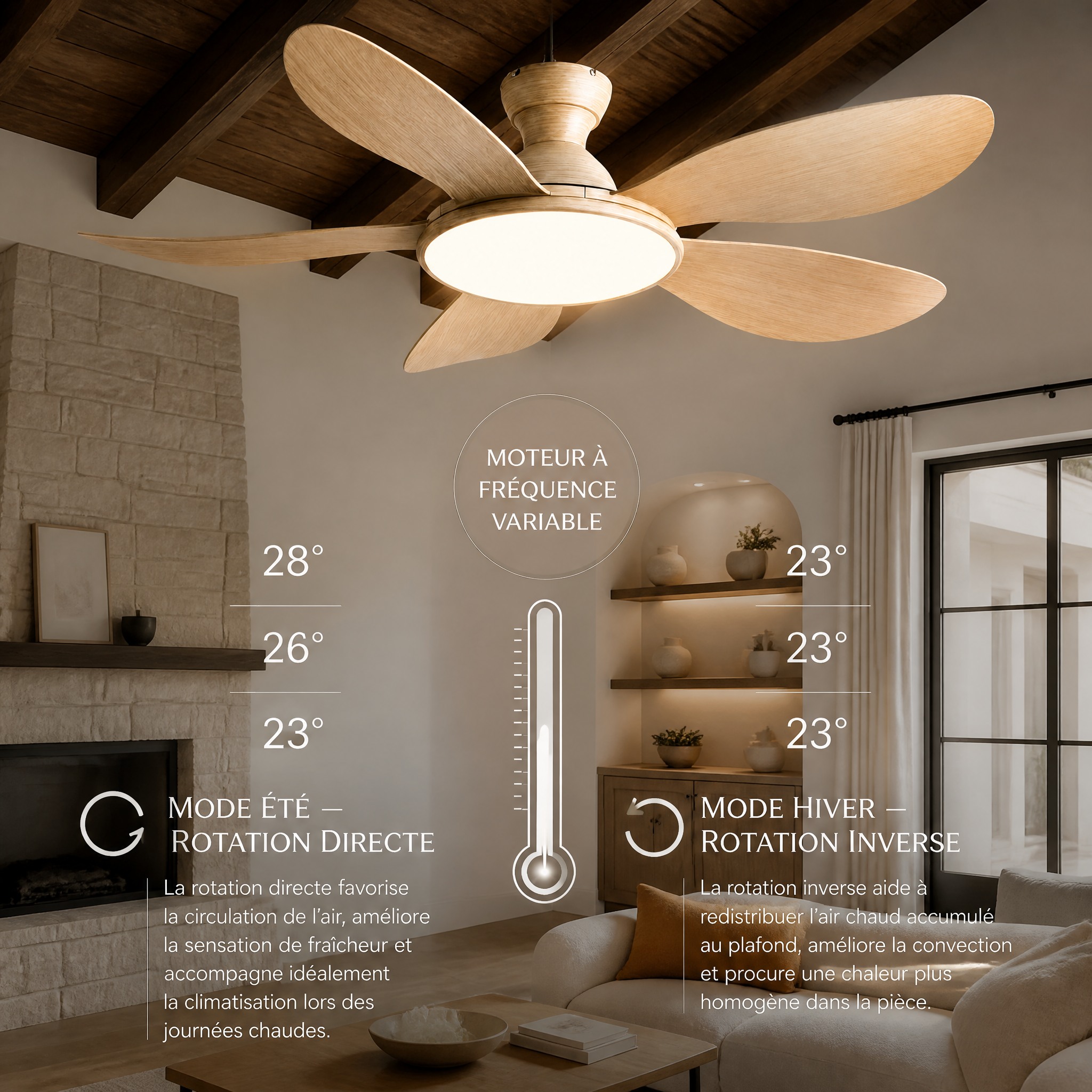 Ventilateur de Plafond Bois Clair ventilateur de plafond avec éclairage LED 60 W intégré