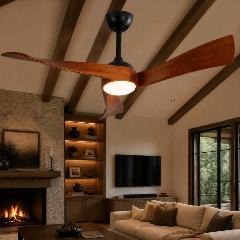 ventilateur-de-plafond-bois-design-1 Ventilateur de Plafond Bois Design Noyer & Noir mat