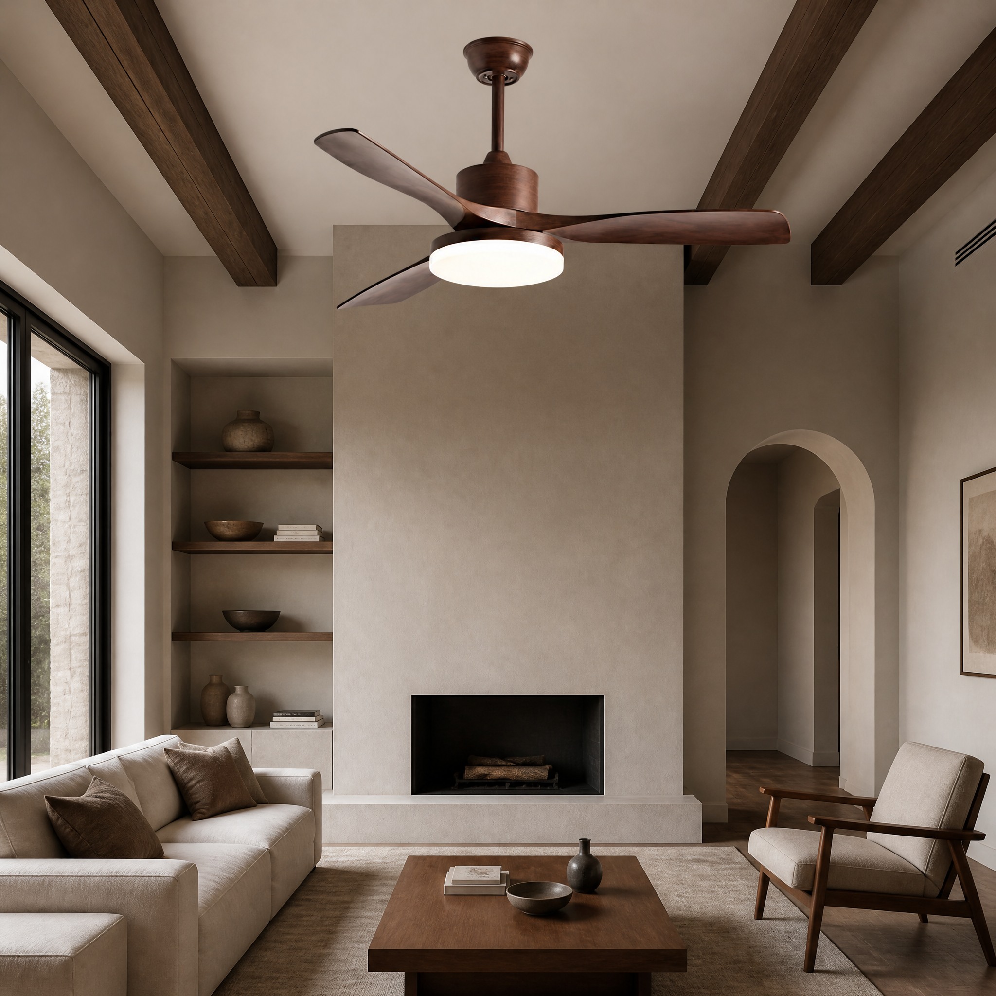 Ventilateur de Plafond Bois Naturel Noyer Naturel 92 cm