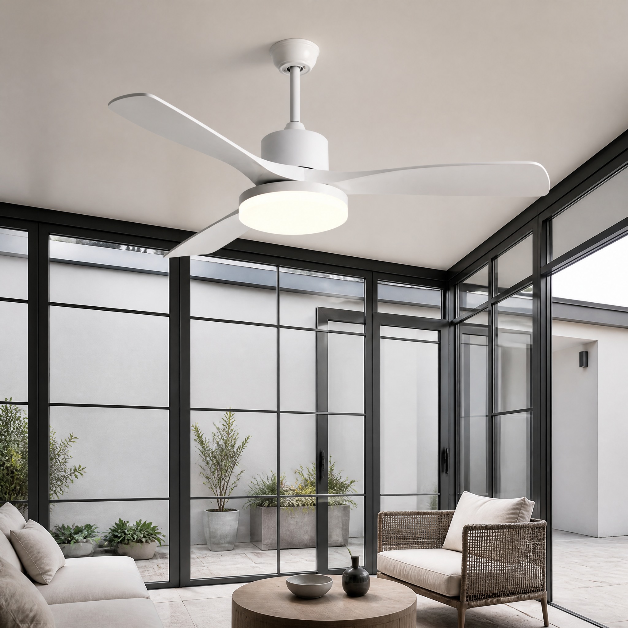 Ventilateur de Plafond Bois Naturel Blanc Pur 92 cm