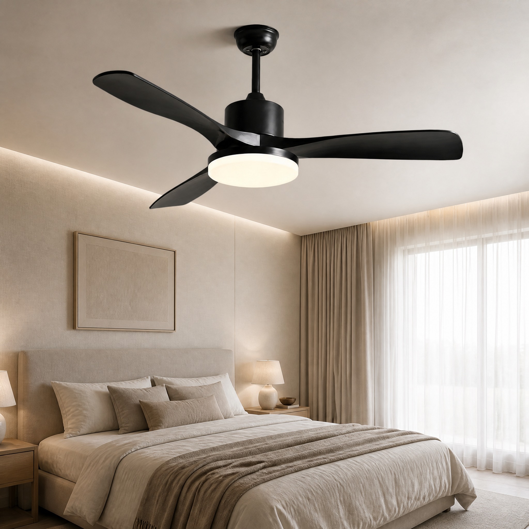Ventilateur de Plafond Bois Naturel Noir Pur 92 cm