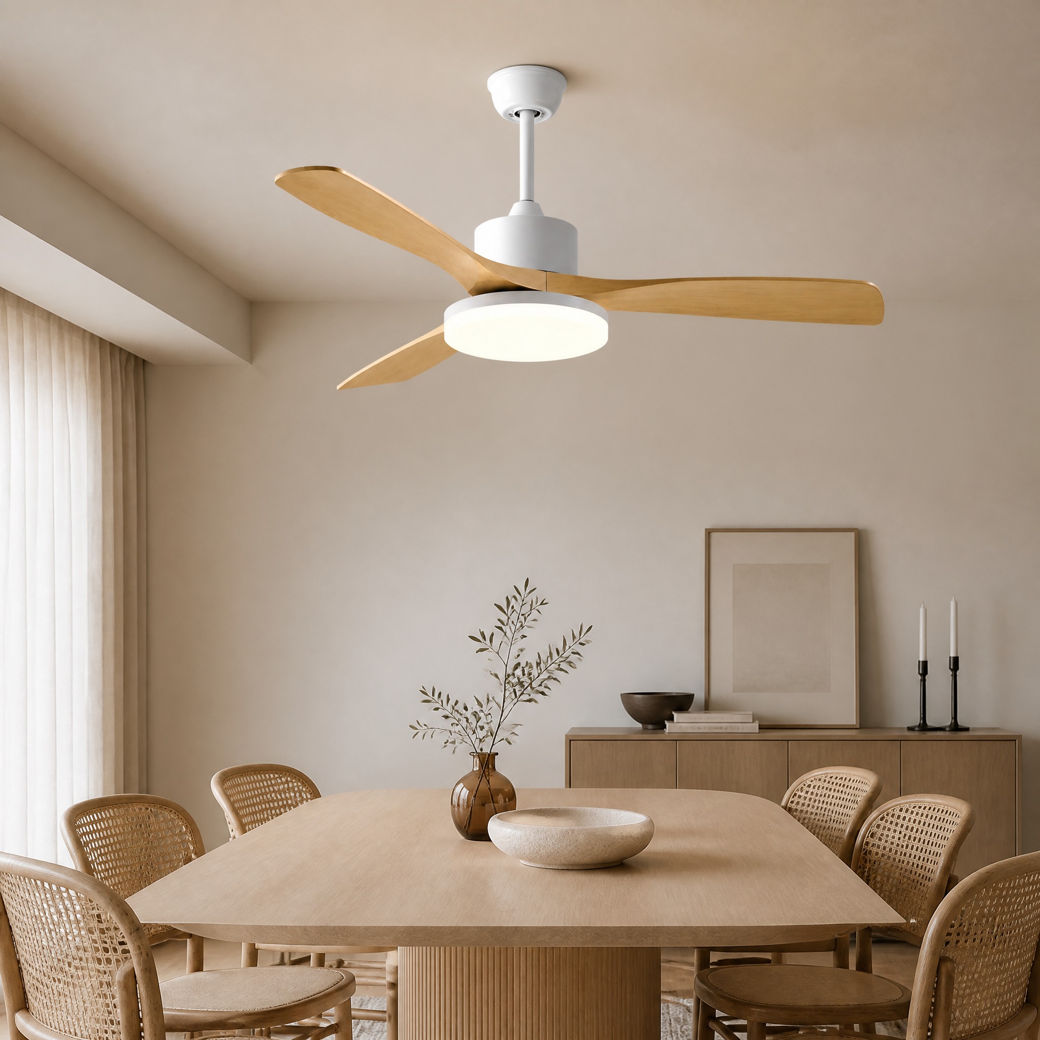 Ventilateur de Plafond Bois Naturel Bois Blanc 92 cm