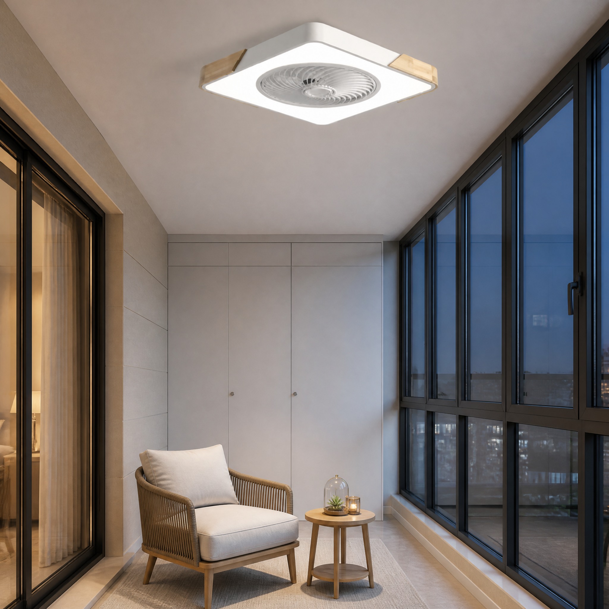 Ventilateur de Plafond Carré ventilateur plafonnier compact avec éclairage LED intégré