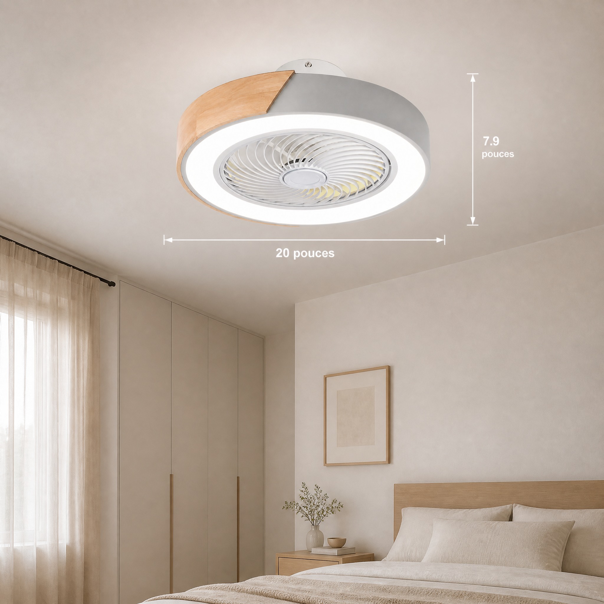 Ventilateur de Plafond Carré LED intégrée, blanc chaud, blanc neutre et blanc froid