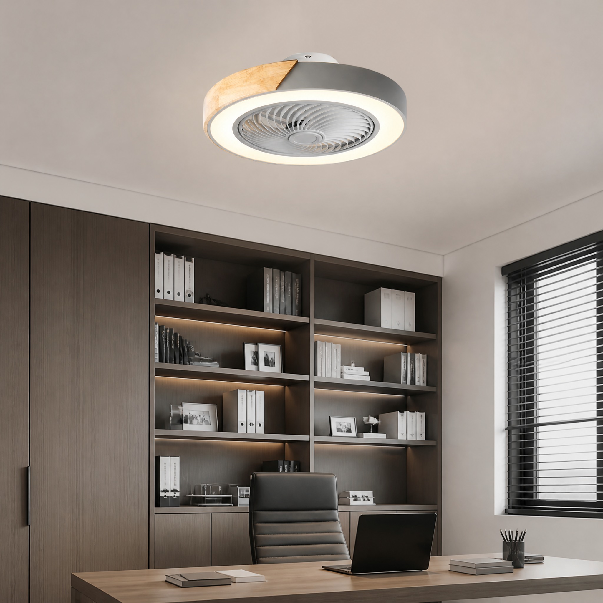Ventilateur de Plafond Carré commande télécommande incluse, contrôle indépendant lumière et ventilation
