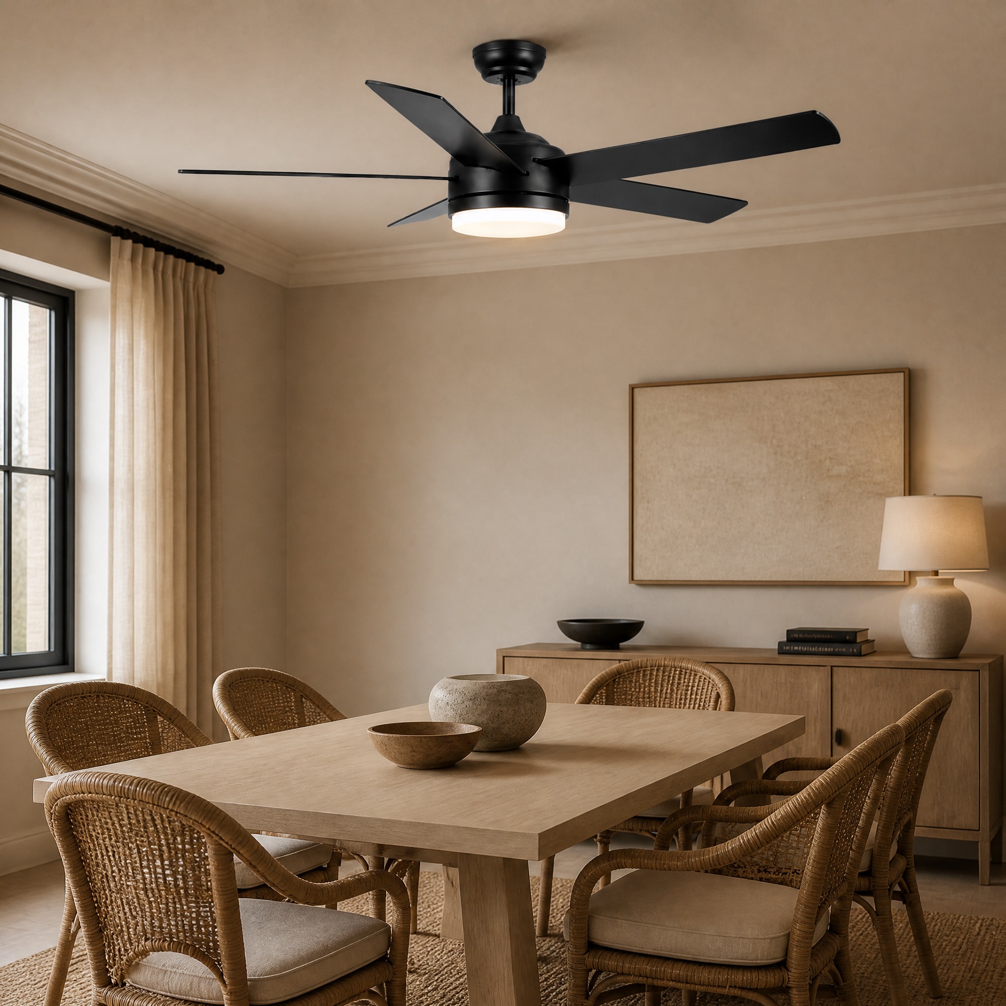 Ventilateur de Plafond Noir LED panneau LED circulaire, 3 températures de couleur