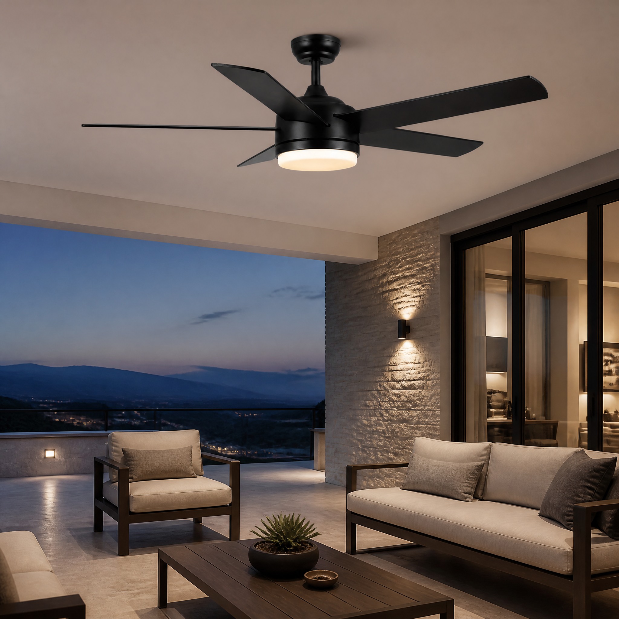 Ventilateur de Plafond Noir LED commande télécommande incluse