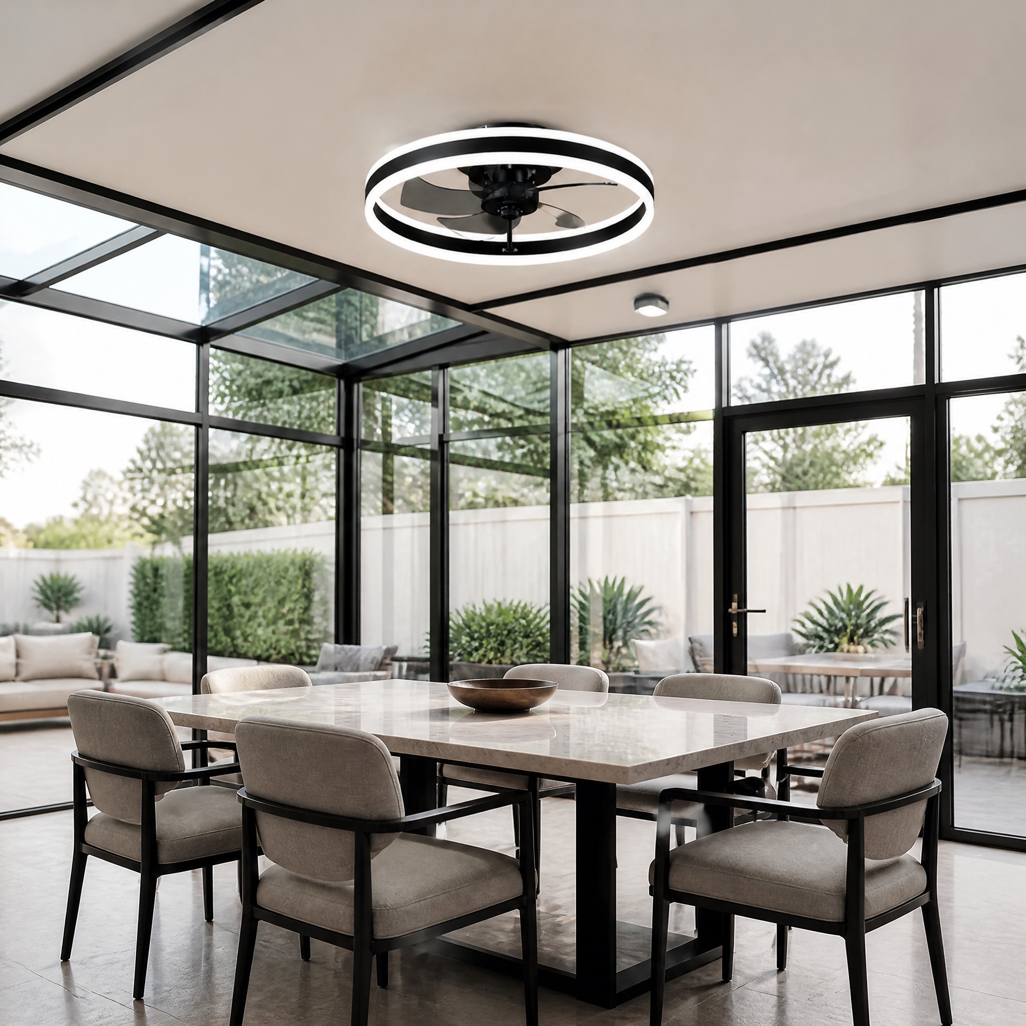 Ventilateur Plafonnier LED LED intégrée autour des anneaux, intensité réglable, 3 températures de couleur d'environ 3000 à 6500 K