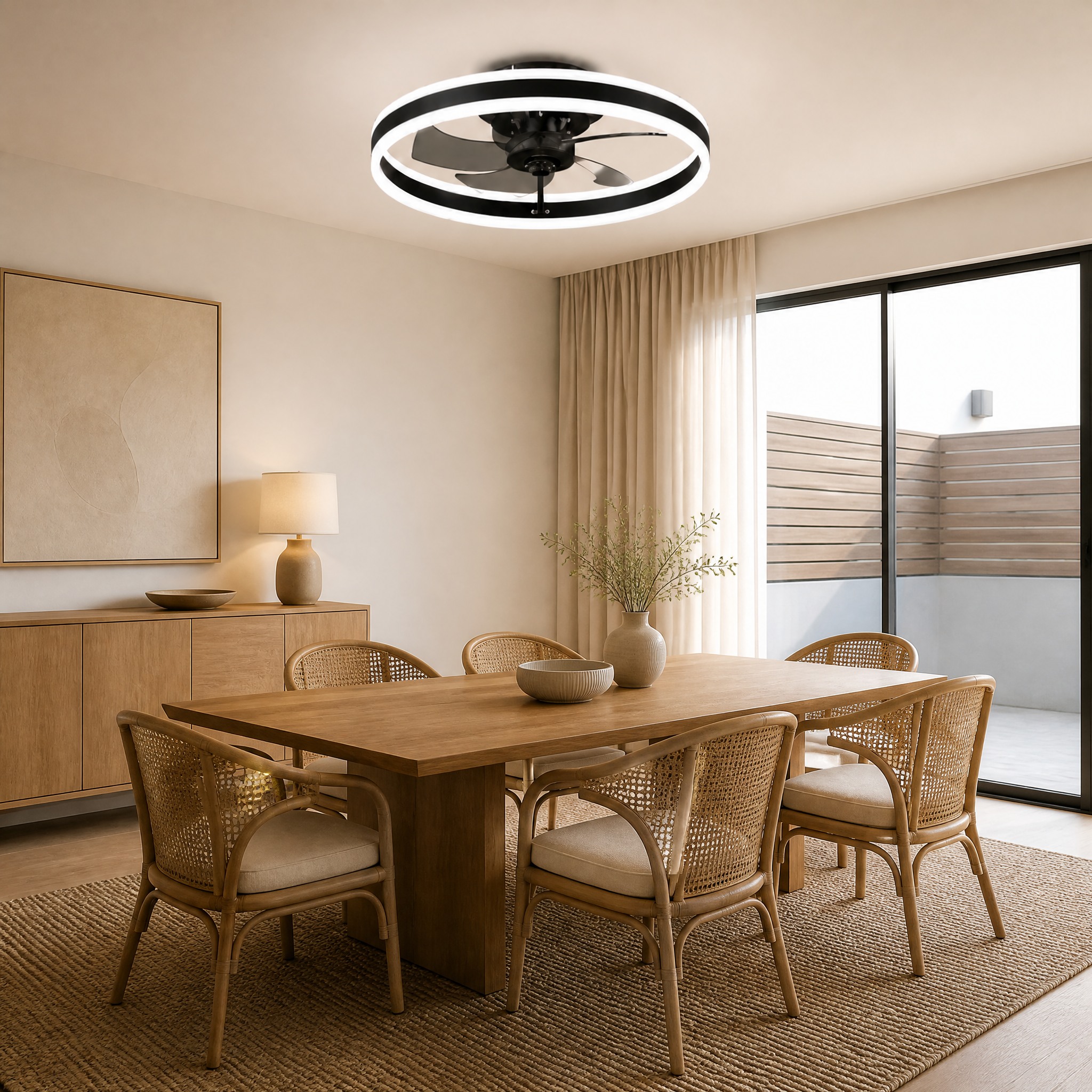 Ventilateur Plafonnier LED commande télécommande incluse, pilotage indépendant de la lumière et du ventilateur